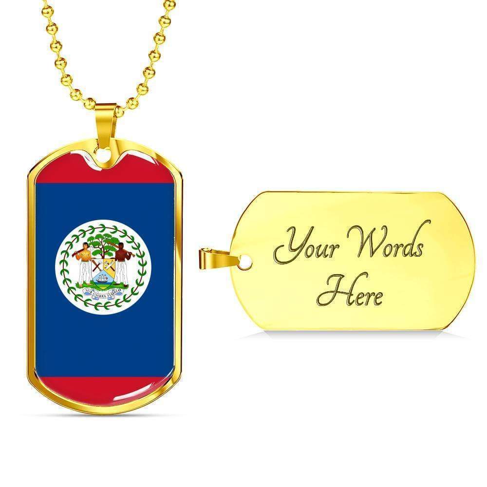 Belize Flag Necklace Belize Flag Stainless Steel or 18k Gold Dog Tag 24"